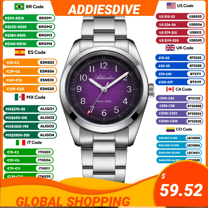 Luxury Watch It - ADDIESDIVE Relogios Masculino 10Bar Waterproof Super