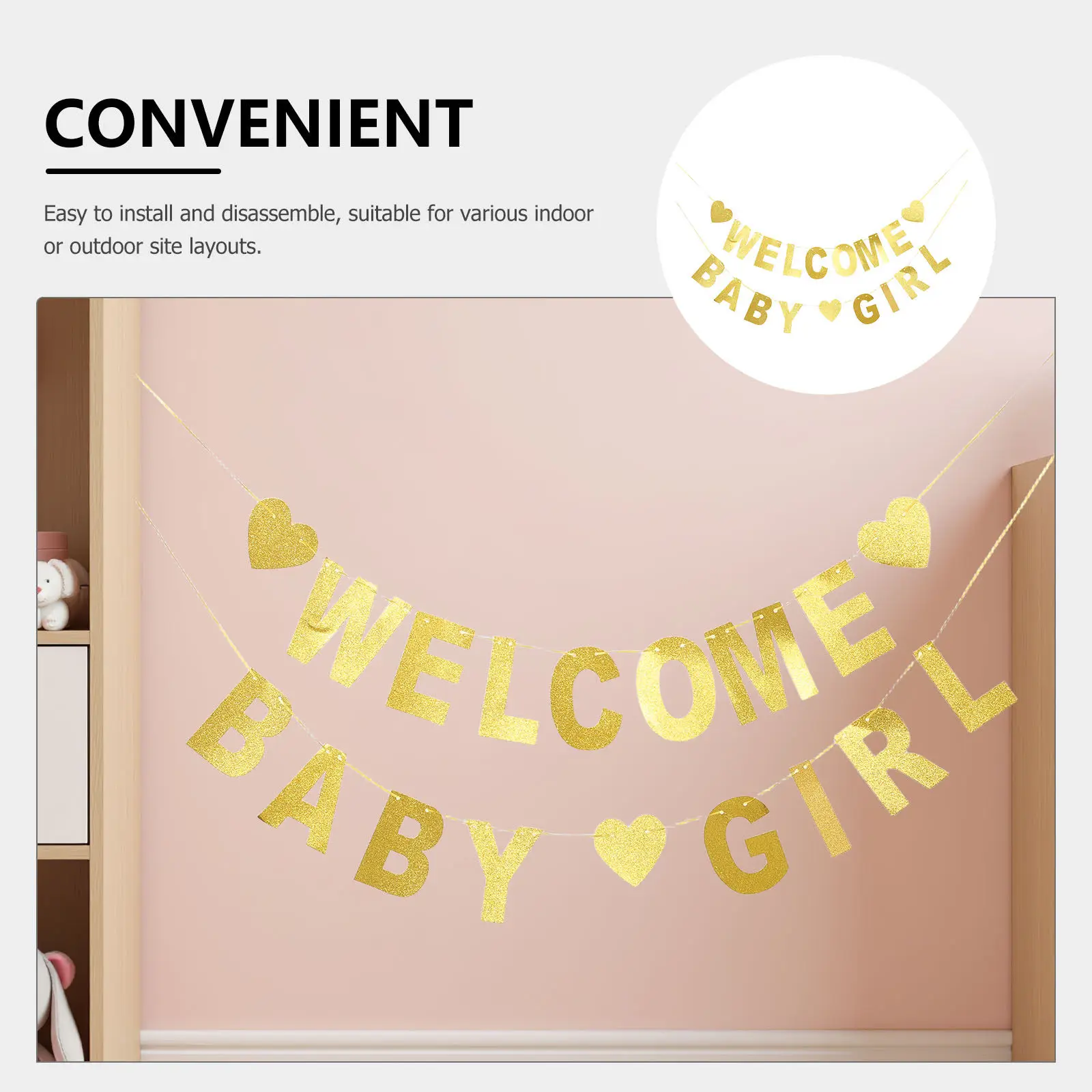 Welcome Banner Glitter Hanging Garland Birthday Party Decoration Shower Supply Gender Reveal Festive