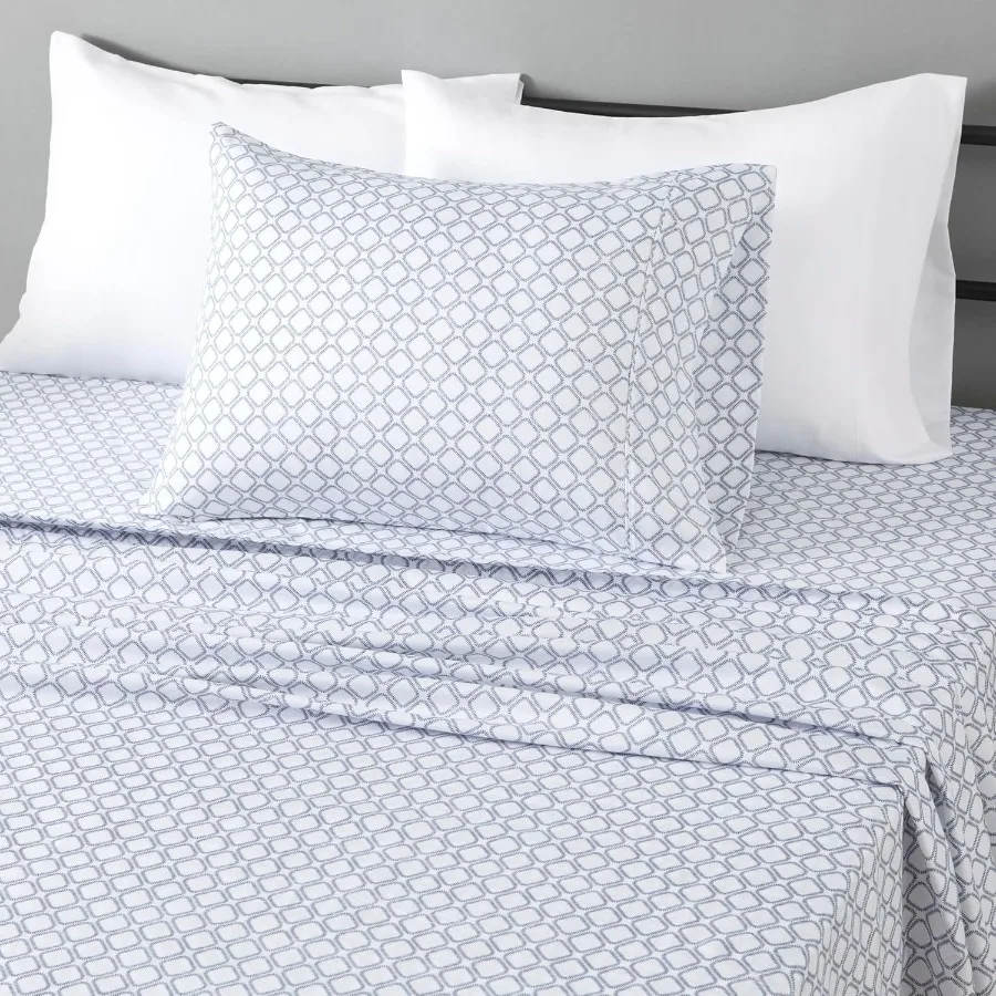 Lightweight Super Soft Easy Care Wrinkle Free Microfiber 3 Piece Bed Sheet Set with 14Inch Deep Pockets for Twin Size Aqua Squa