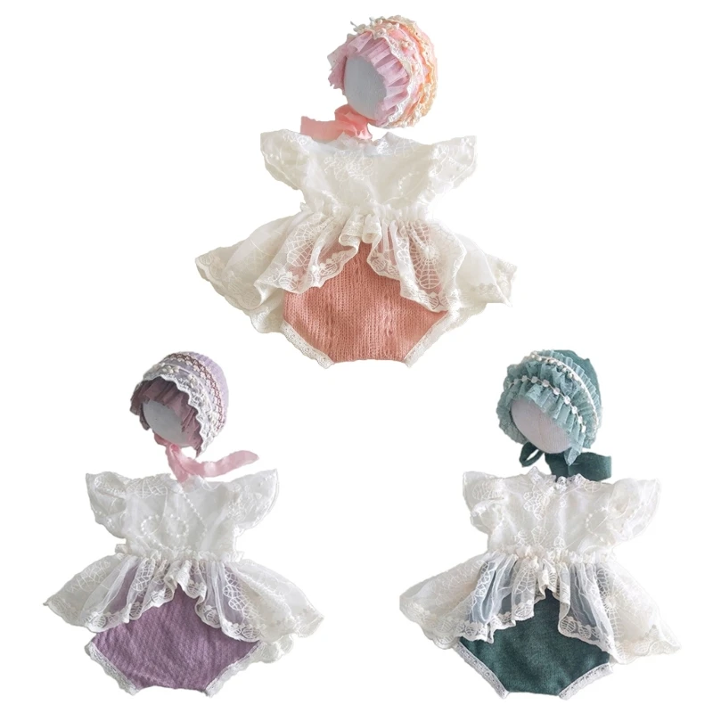 Newborn Photography Props Hat Set Jammies Pajamas DIY Photograph Studio Accessories Lace Handmade Dropshipping