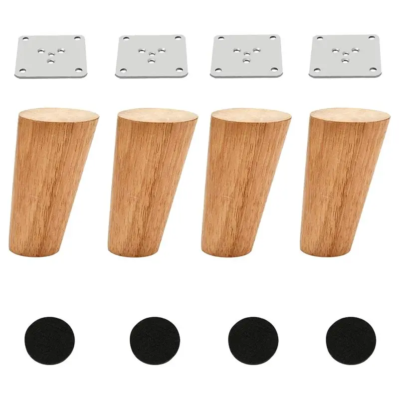 veho-wood-4-インチ-テーパード家具脚-4-本セット-ラウンドソリッド未仕上げミッドセンチュリーソファ足交換用脚-ソファ用-耐久性あり