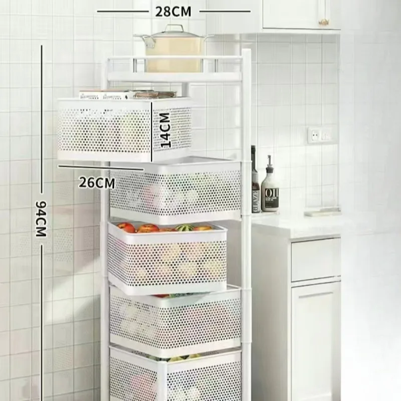 Kitchen Rotatable Fruit Vegetable Shelf with wheel Kitchen Multi-Layer Rack Fruits Snacks Organizers With Large Capacity