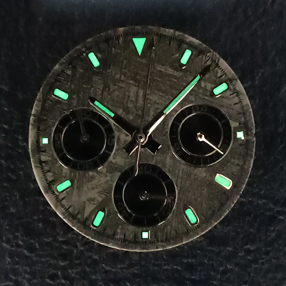 39mm VK63 Silver watch case fits VK63 Movement 316L stainless steel sapphire glass waterproof case Green glow in the dark dial