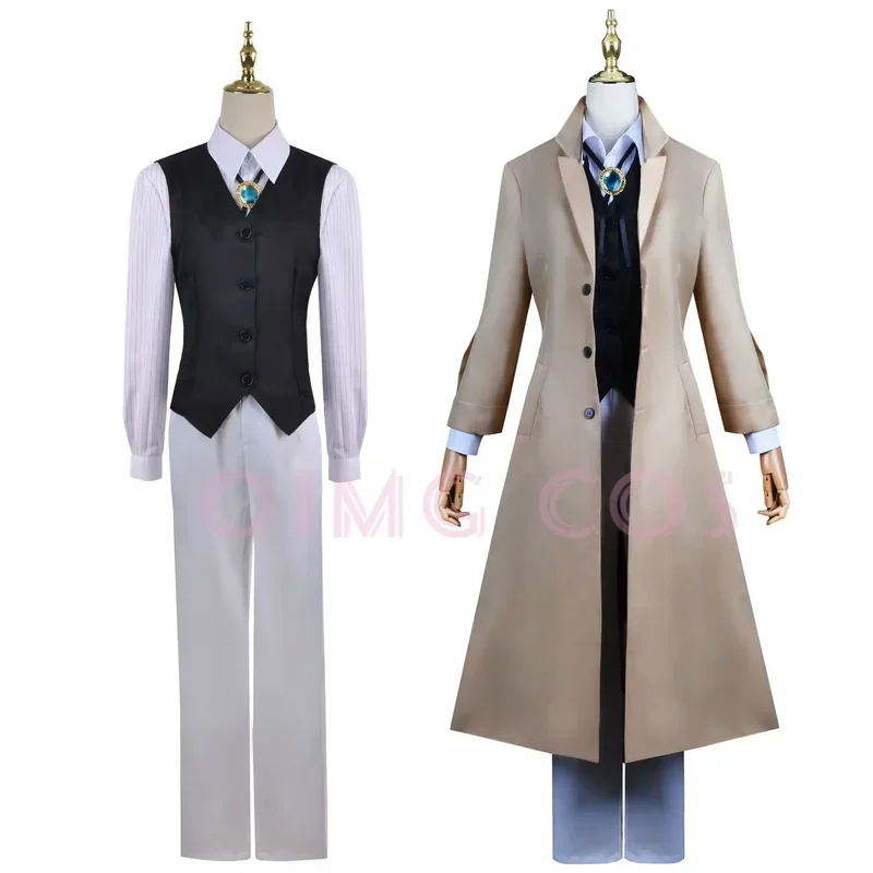 

RT01 Dazai Osamu Cosplay Bungo Stray Dogs Costume Man and Woman Khaki Trench Coat Black Uniform Suits Unisex Wig Accessories*Jk2