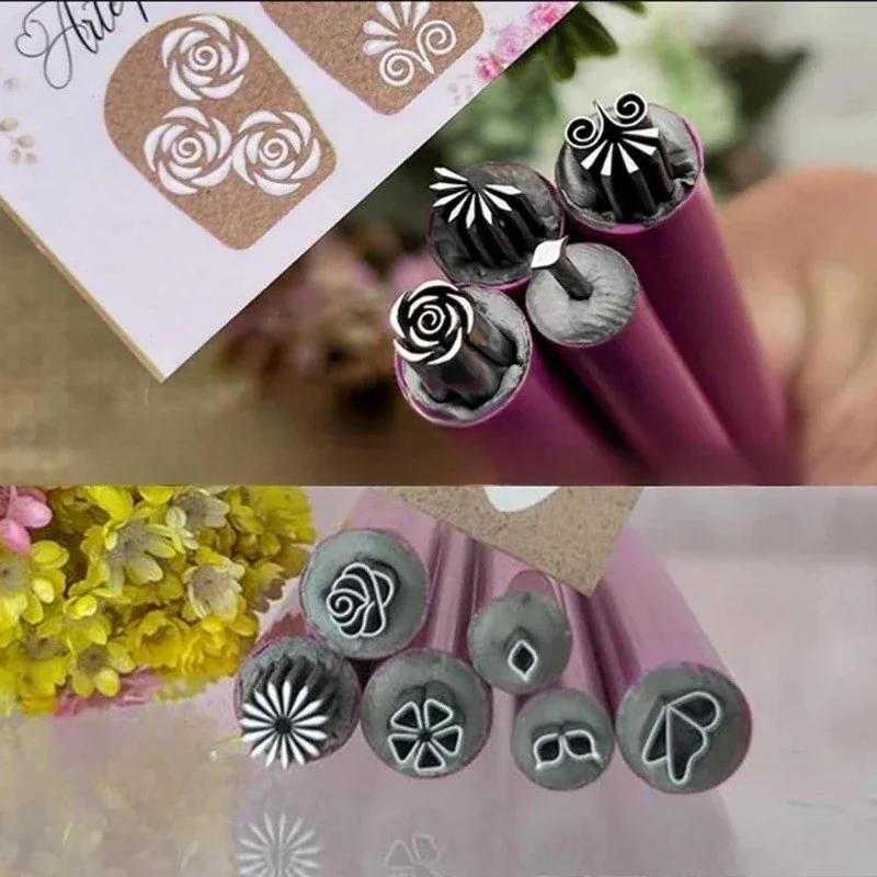 6/10PCS One Set New Nail Art Stamp Pen Set Flower Butterfly Pattern Nail Doodle Pen Nail Painting Stamp Pen Nail Art Tools
