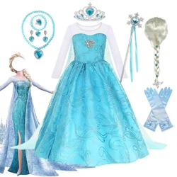 Girls Elsa Dresses for Long Sleeve Kids Birthday Cosplay Elsa Fancy Princess Costume 2024 Carnival Easter Dress Up Party Costume