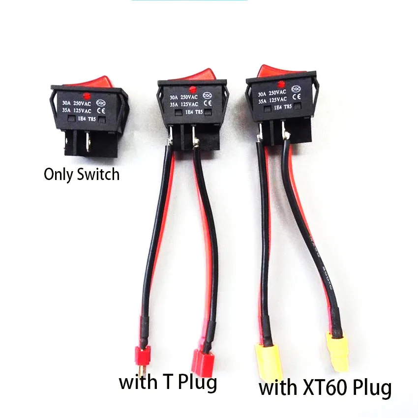 30A 12V 24V Battery Main Switch Large Current On-off with XT60/T Plug 14AWG Wire for RC Tug/Bait Boat 550 775 Brushed Motor