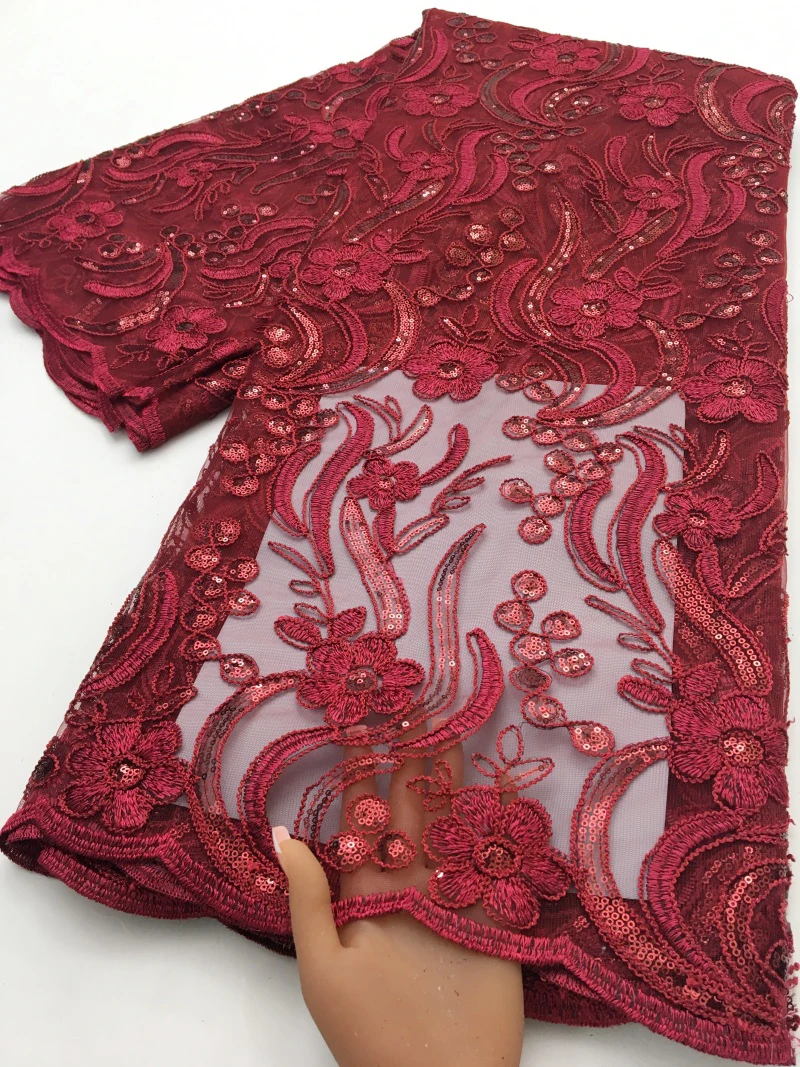 High Quality Embroidery Mesh Tulle Lace With Sequins African French Lace Fabric Fashion Nigerian for Wedding Dress 5 YardsTY4685