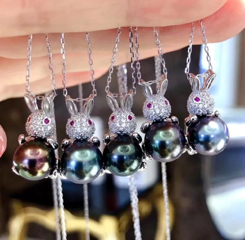 

stunning 10mm natural genuine south sea black pearl necklace 18'' jewelry silver 925