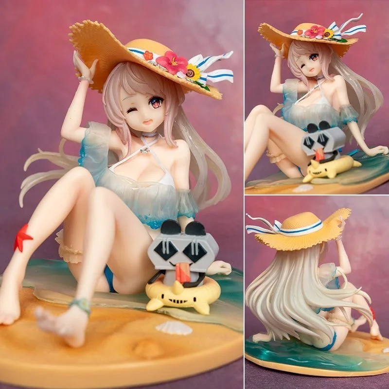

Фигурка Warship Girl R Changchun в пляжном купальнике, с цветочным соломенным шляпкой и мини-пингвином, в подарочной коробке, для коллекционеров аниме-фандомов