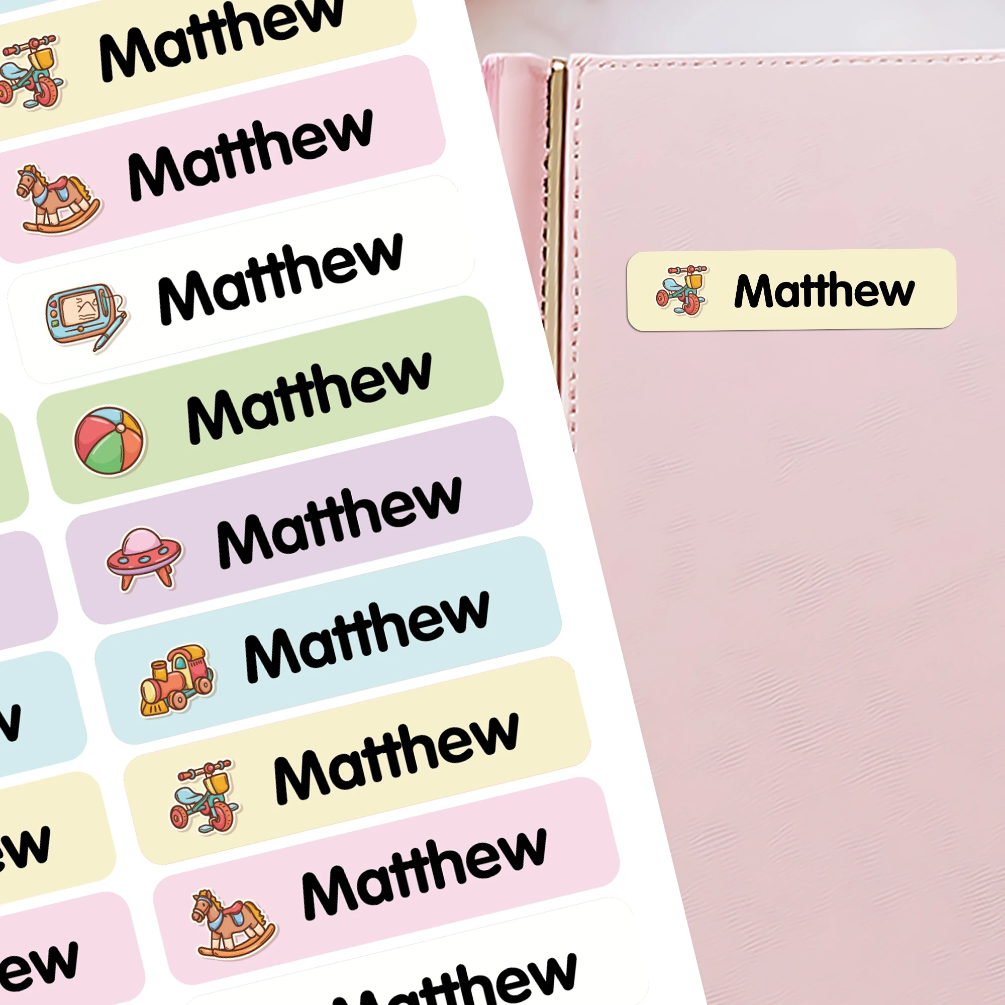 Personalized Name Tags Stickers Custom Mini Pencil Labels Pink Waterproof Stick On Tag For Kids Teacher Parents School Daycare