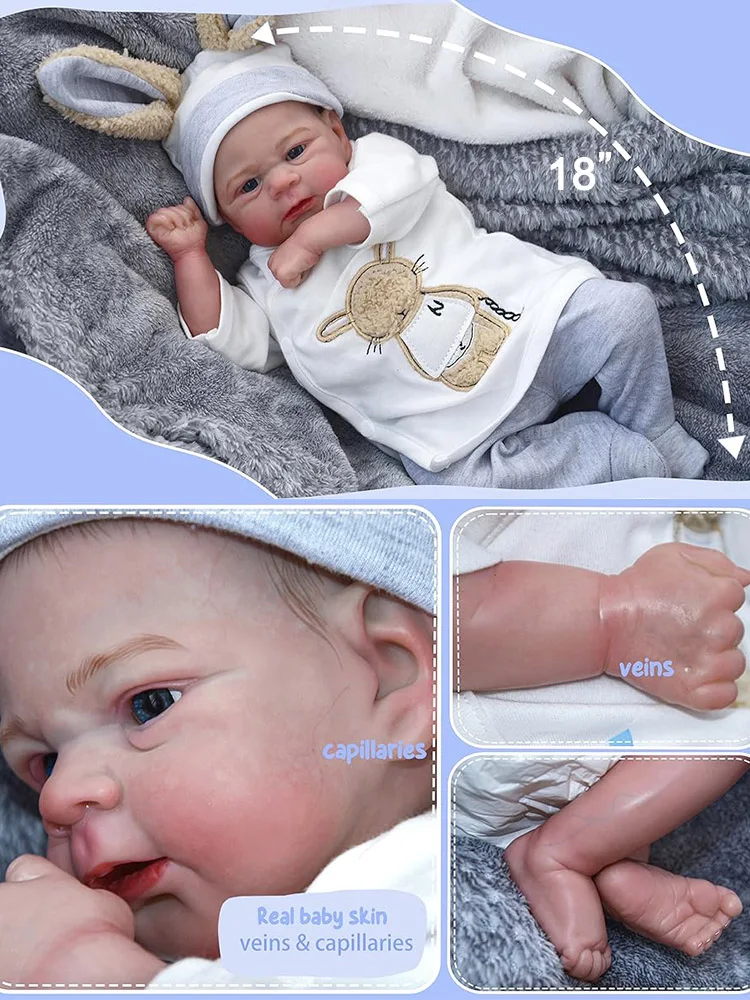 Muñecas realistas de bebé Reborn, 45cm, vinilo de silicona realista, cuerpo de tela suave, muñecas recién nacidas terminadas pintadas reales, juguete para niños pequeños