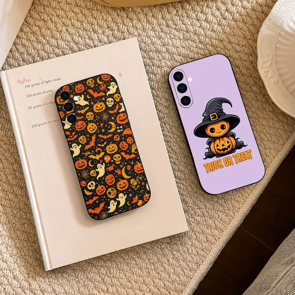 Happy Halloween Trick or treat  Phone Case Black Silicone Soft For Samsung A73,A72,A71,A70,A53,A52,A51
