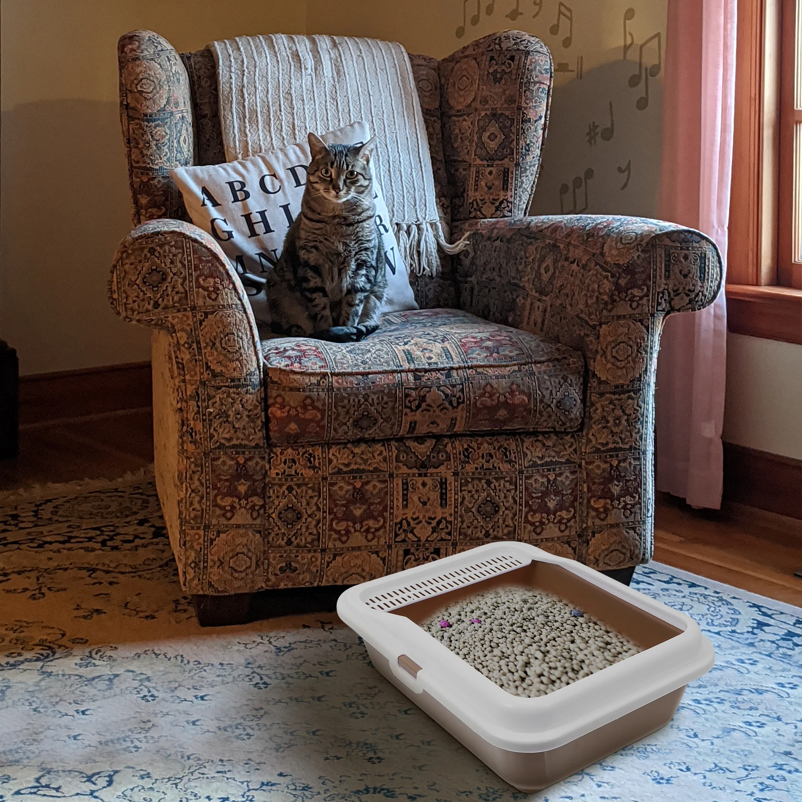 

Cat Litter Box Durable Plastic Square Medium Coffee Color Easy Clean Semi Enclosed Design Reduces Litter Splashing Pet Supplies