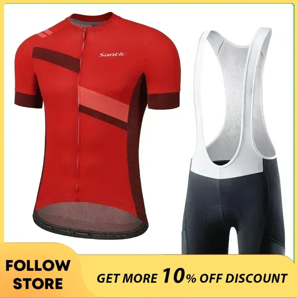 

Santic Men's Cycling Jersey Set Bib Shorts 4D Padded Short Sleeve Outfits Quick-Dry MTB Bike Sports Clothing Suits Size L-4XL