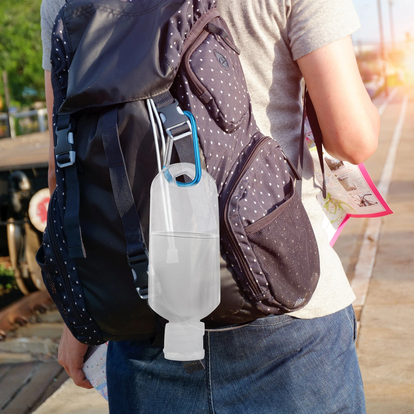 

Refillable Travel Bottles with Hook Durable Small Press Bottles for Shampoo Body Wash Face Cleanser with Carabiner for Travel