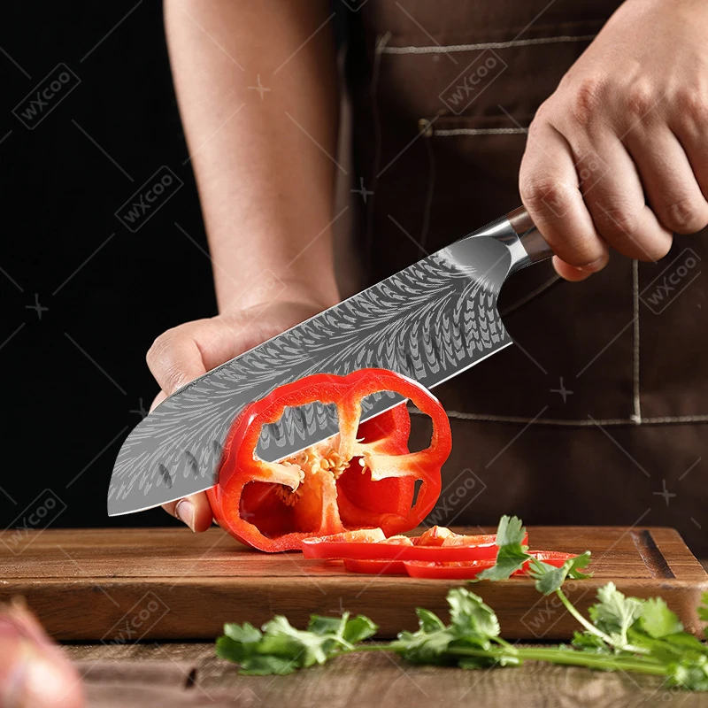 WXCOO Ultra-sharp Kitchen Knives Multifunctional Chef's Knife Damascus Boning Knife Meat Cutting Fish Bread Slicer Fruit Peeler