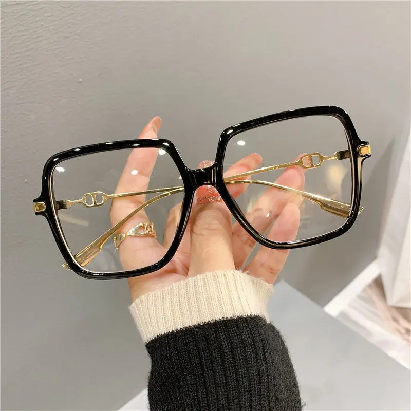 New D Type Anti-blue Glasses Large Square Frame Network Red Street Photo Frame Korean Version Plain Face Literary Flat Light Mir