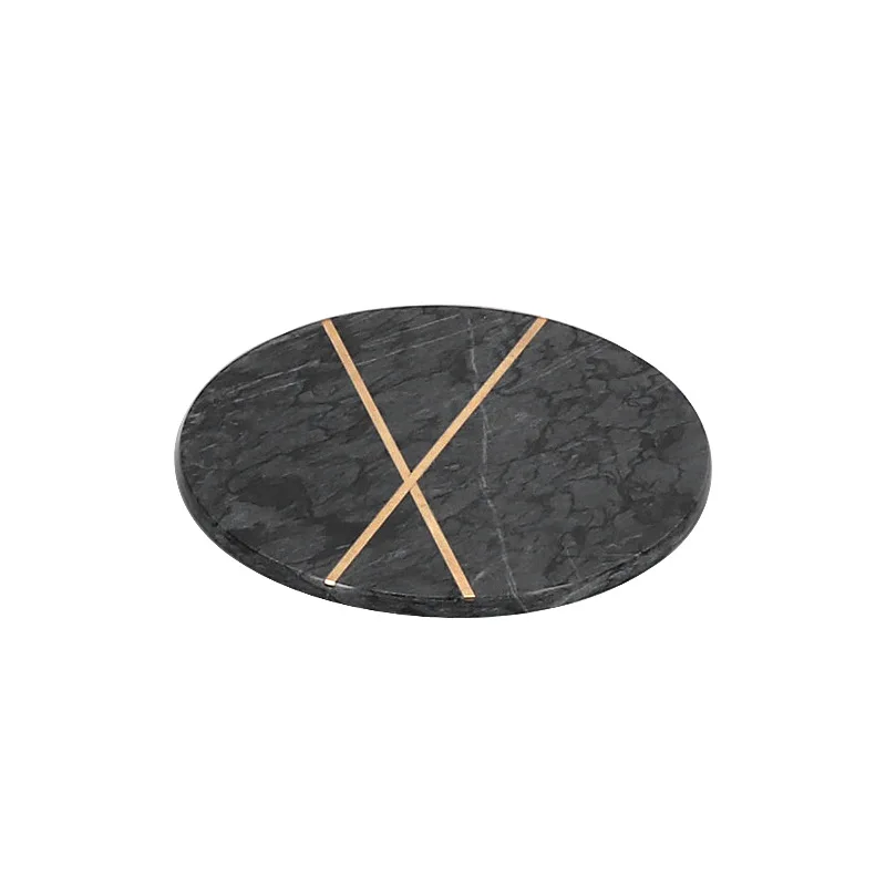 

Ins style marble round tray, inlaid copper bar disc, coaster cake tray insulation pad