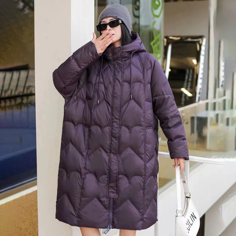 Winter Hooded Long Down Jacket Women\'s Coat Fluffy Windproof Warm 2024 New Thickened White Duck Down Loose Warm Casual Parkas