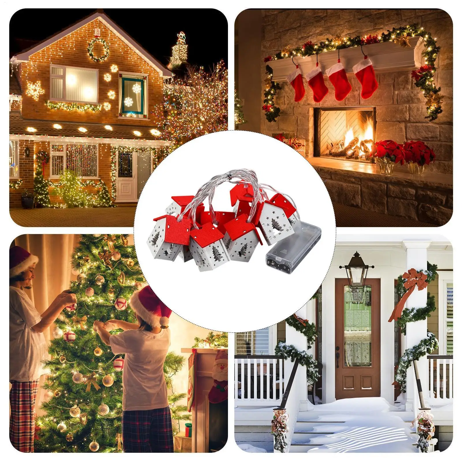 سلسلة أضواء عيد الميلاد على شكل منزل داخلي، ديكور موسمي، أضواء زينة للعطلات لمالك المنازل، مخططات الأحداث في الهواء الطلق #3