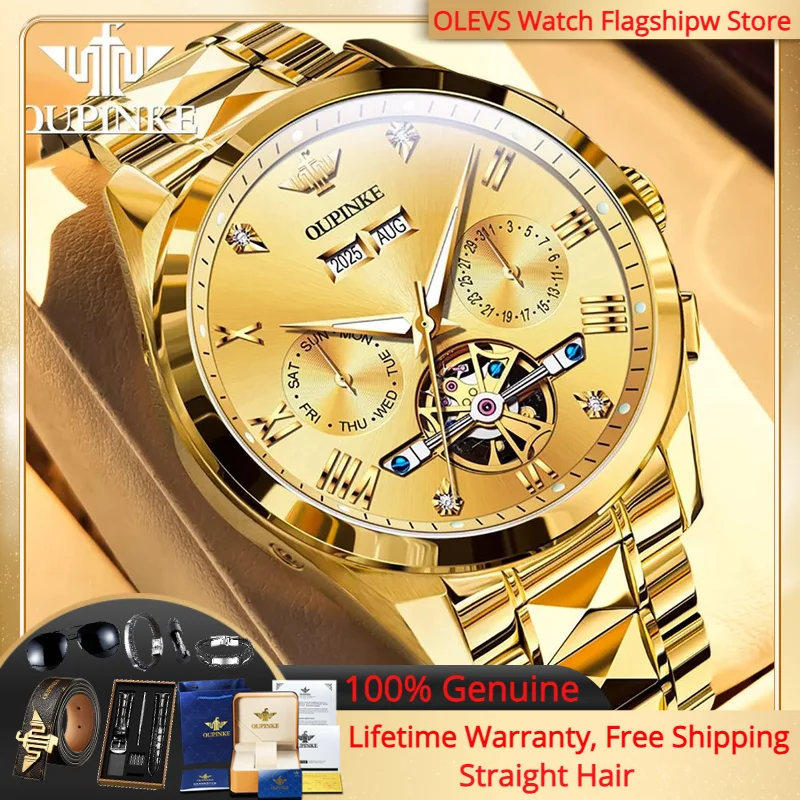 

OUPINKE 3240 Flywheel Hollow Men Watch Luxury Automatic Mechanical Watch Waterproof Diamond Tungsten Steel Large Dial Men Watch