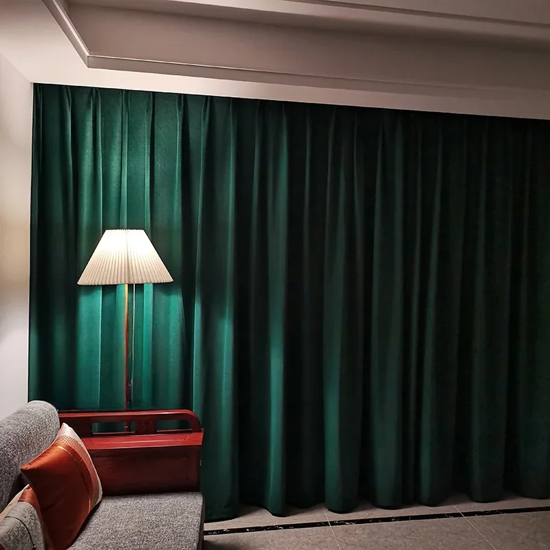 Retro luxury green velvet Curtains for Living dining room bedroom dark green high-end blackout wool