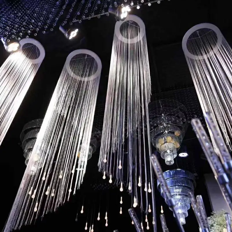 

3PCS White Encrypted Line Curtain, Wedding Hall Backdrop, Stage Background Decoration, Ceiling Decoration, Thread Props,