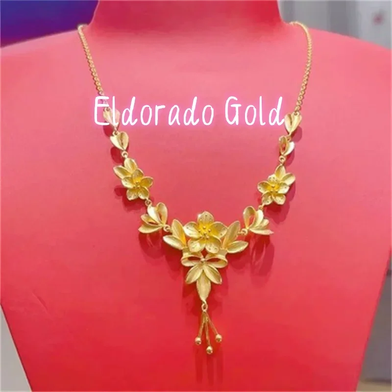 

2025 AU750 18-каратное настоящее золото, колокольчик-бабочка, ожерелье с тремя цветками орхидеи, женственное модное универсальное ожерелье, цепочка на ключицу