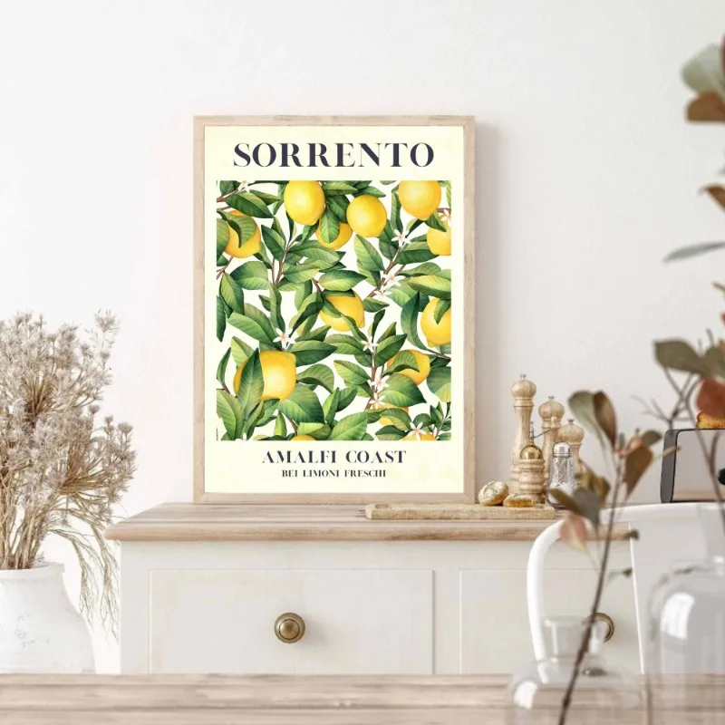 الإيطالية سانتوريني الفاكهة الرسم على لوحات القماش الجدارية البرتقال سورينتو الليمون الشمال المشارك طباعة المطبخ غرفة الطعام ديكور المنزل