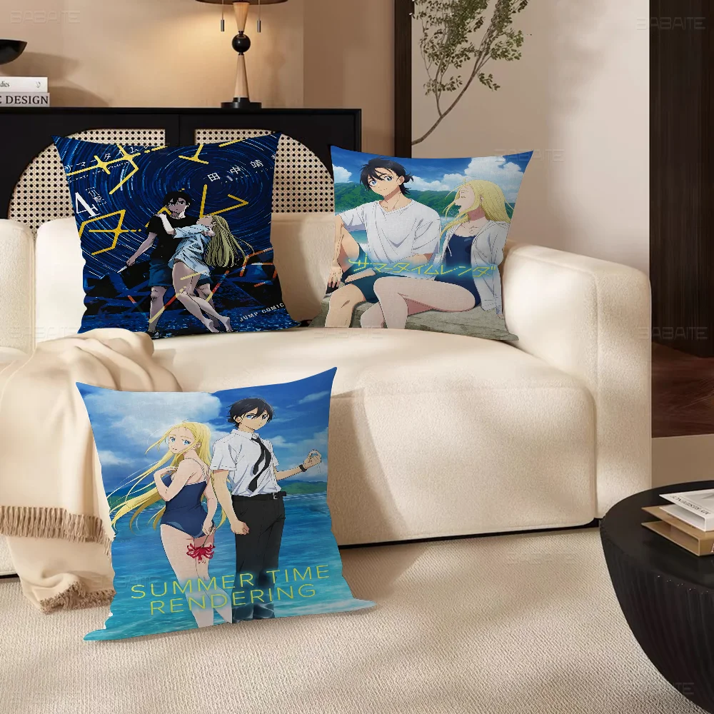 Summer Time Render Pillow Covers Cartoon Sofa Decorative Home Double-sided Printing Short Plush Cute Cushion Cover