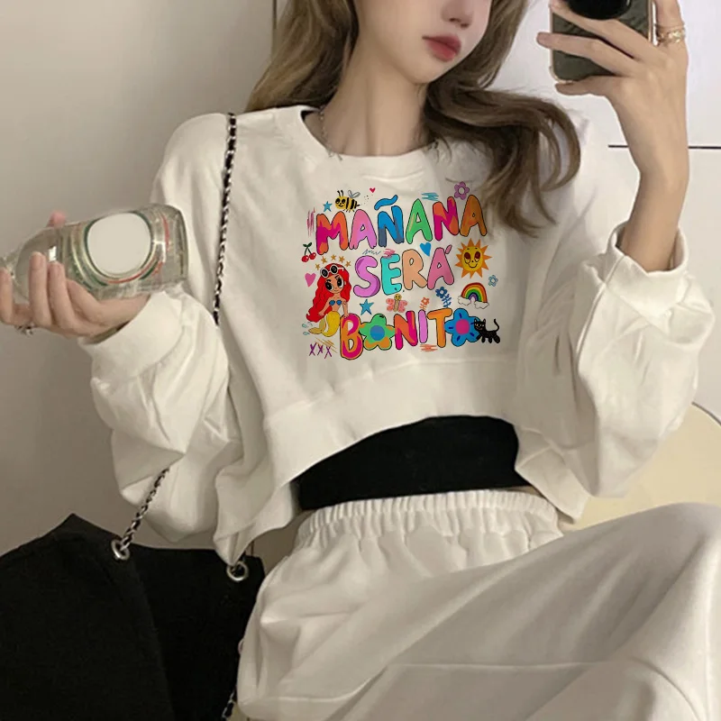 Female Singer Karol G Hoodies Manana Sera Bonito Printed Hoodie Sweatshirts Y2k Sexy Crop Top Fleece Hoody For Women Warm Winter