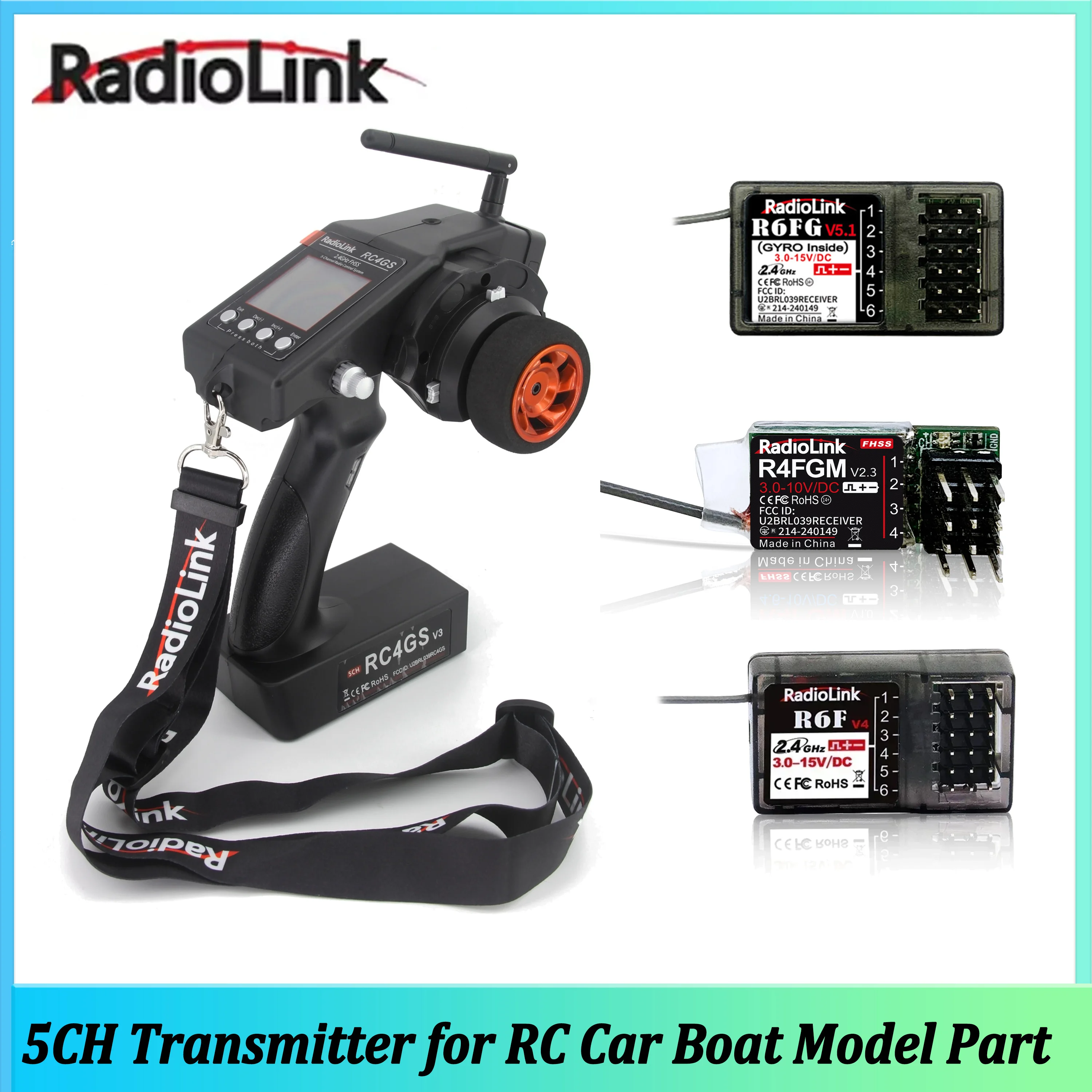 RadioLink RC4GS V3 5CH 5 Channel Transmitter Remote Controller 2.4G R6F R6FG V5.1 R4FGM Gyro Receiver for RC Car Boat Model Part