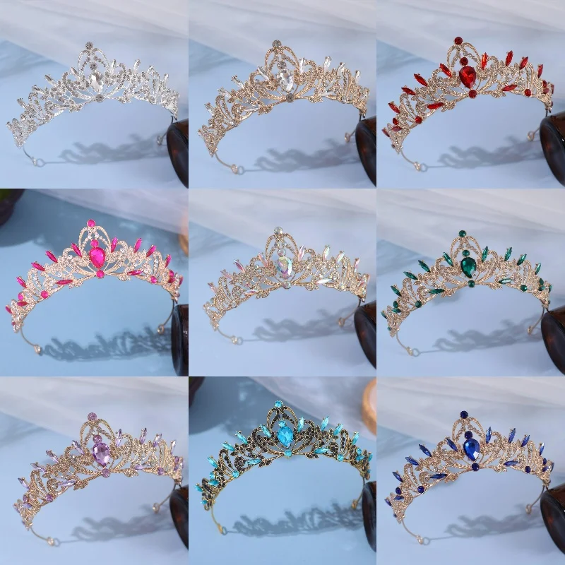 Baroque Crystal Tiaras And Crowns Vintage Rhinestone Princess Prom Crown Diadem For Bride Women Wedding Hair Accessories Jewelry