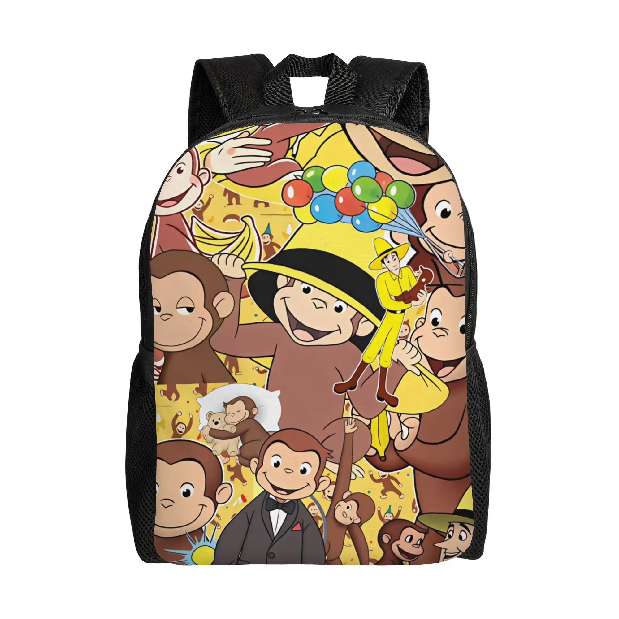 Curious George Collage Art Backpack Student  Durable Backpacks Polyester Streetwear School Bags Outdoor Style Designer Rucksack
