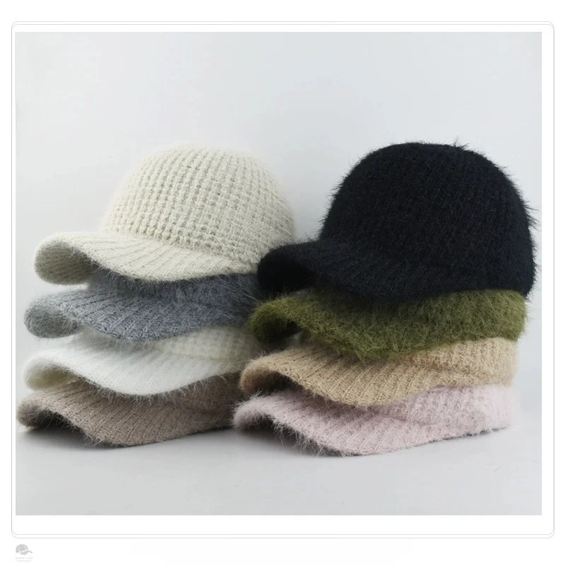 Women’s Plain-Coloured Knitted Baseball Cap – Versatile, Fashionable, Warm Woolly Hat for Autumn and Winter Outings