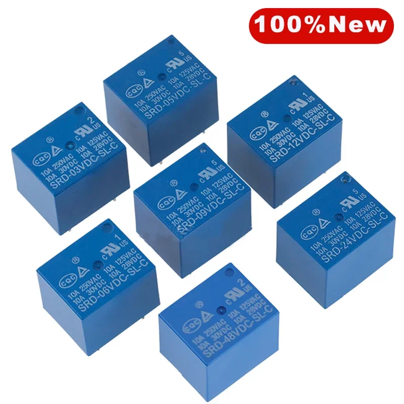 5pcs Relays 3V 5V 6V 9V 12V 24V 48V 10A 250VAC SRD-12VDC-SL-C SRD-03VDC-SL-C SRD-05VDC-SL-C SRD-06VDC-SL-C SRD-09VDC-SL-A