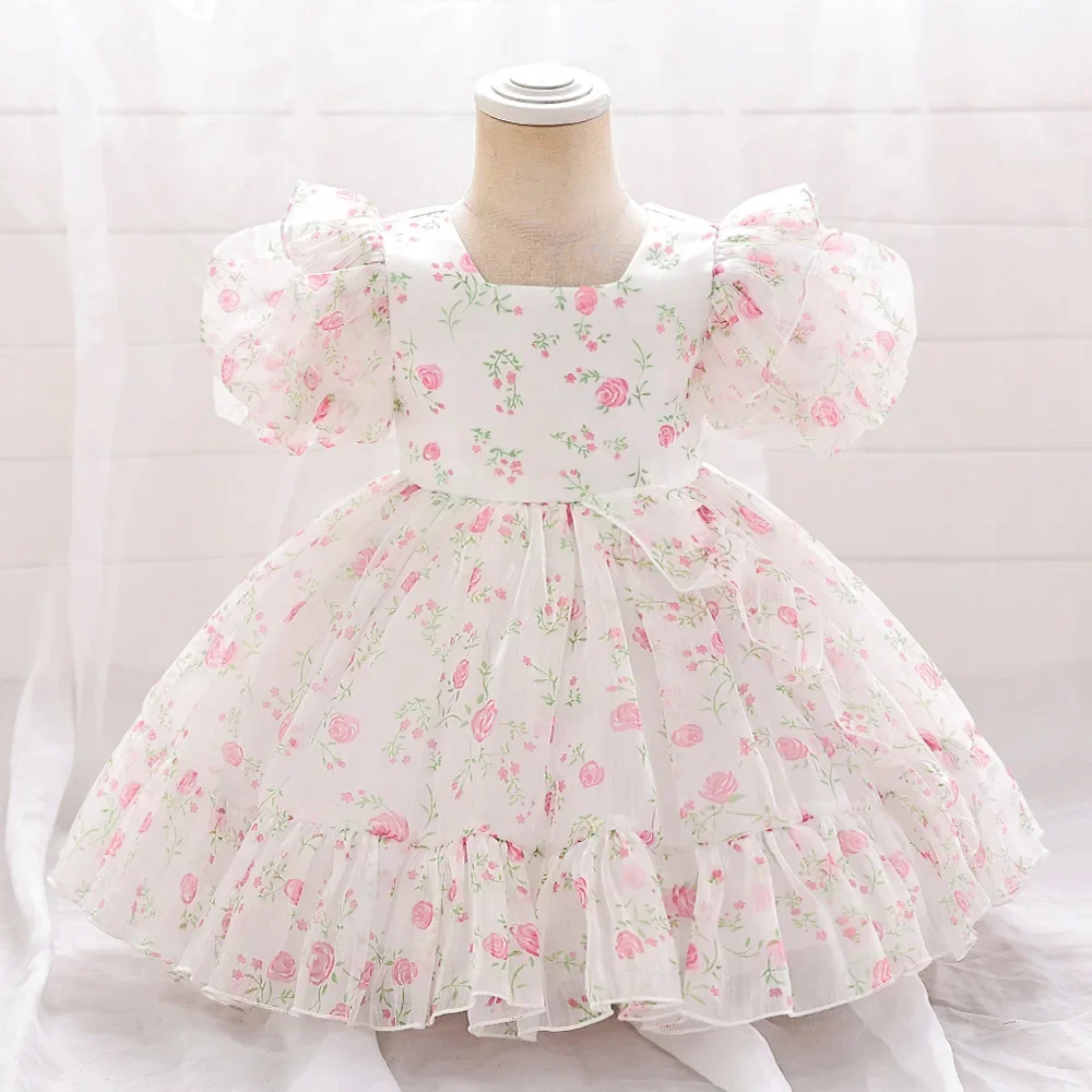 Robe blanche en Tulle pour petites filles de 0 à 2 ans, tenue princesse d'anniversaire pour enfants en bas âge, vêtements de bal pour bébés