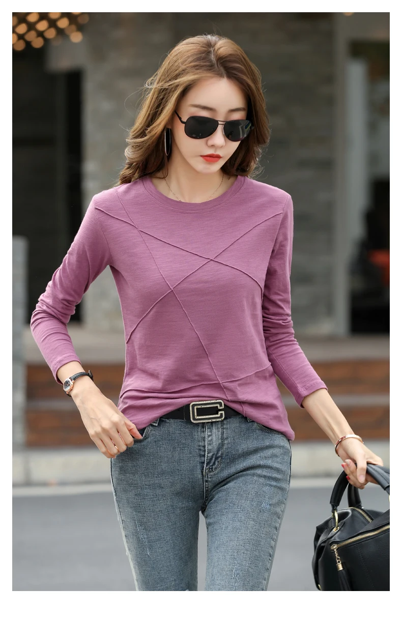 AOSSVIAO 2026 Frühling Langarm Damen O-Neck Bambus-Baumwoll-T-Shirt Elegantes, locker sitzendes geripptes Mode-T-Shirt Damen schlichte Oberteile – Detail 9