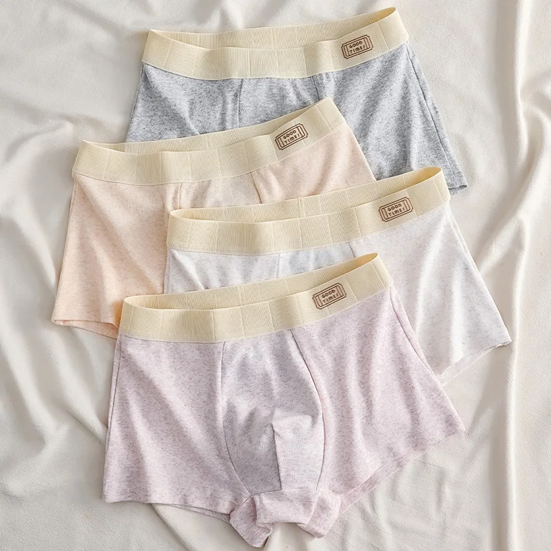 4Pcs Plus Size Men's Panties Natural Colored Cotton Jacquard Boxers Double-layer Breathable Hygroscopic High Quality Underwear