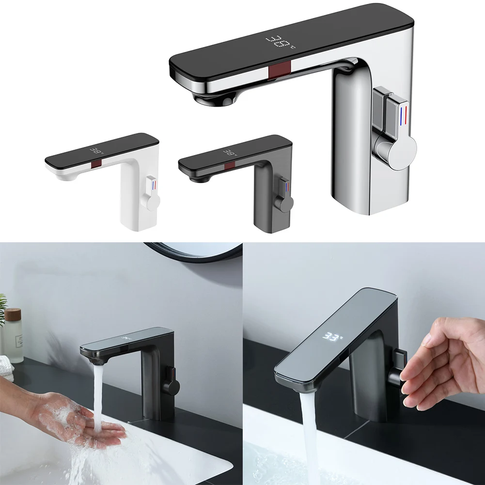 

Smart Sensor Basin Faucet Digital Display Screen Hot Cold Water Mixer Tap 1 Hole Deck Mouted Bathroom Tap Home Bathroom Parts