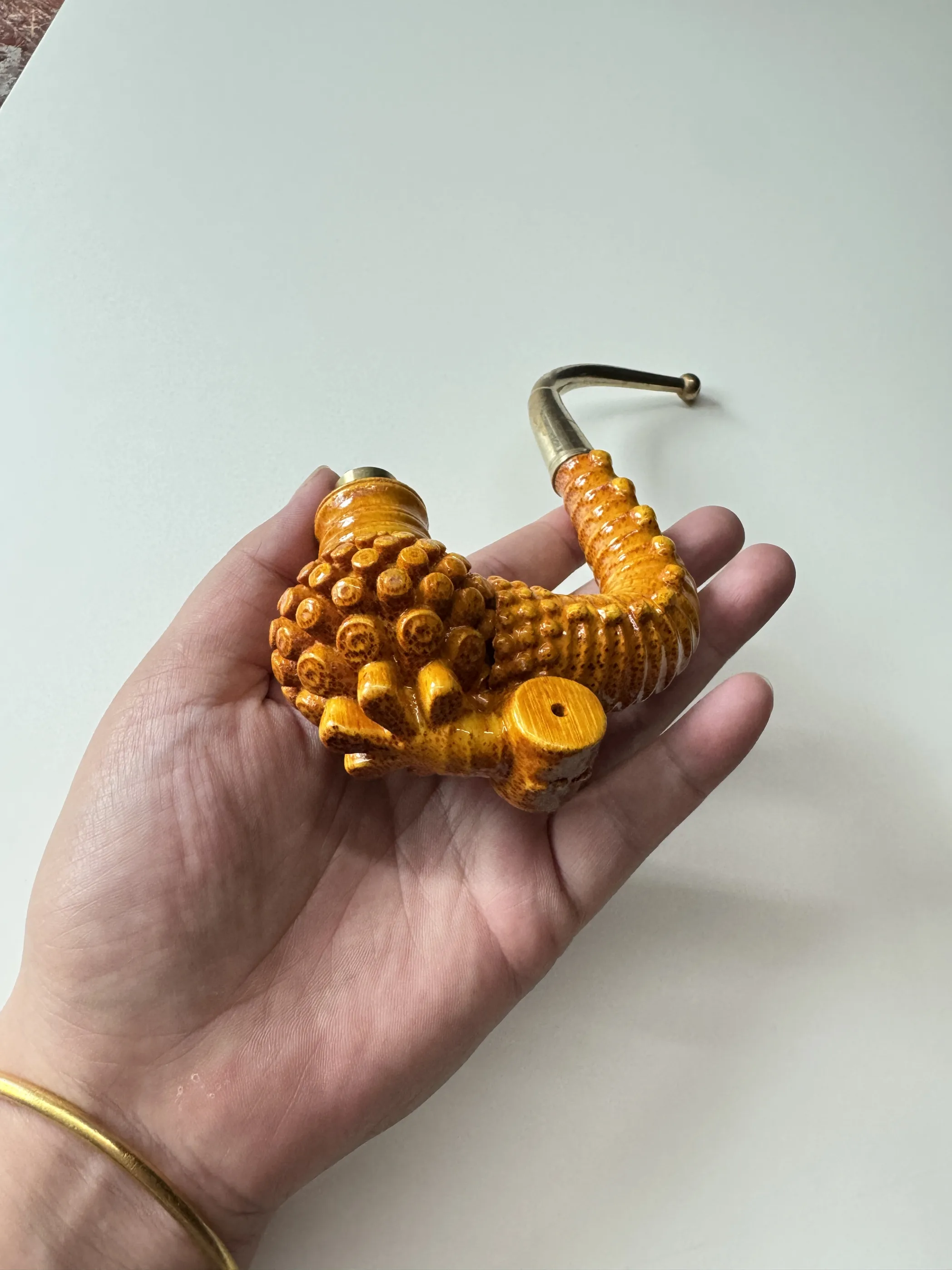 Guizhou Solid Bamboo Carving Imitation a Curved Old-Fashioned Pipe 18cm Long Three-Purpose Fire Mouth Elderly Gift