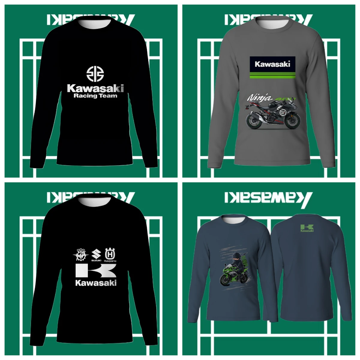 

Kawasaki Motorcycle Racing Team Men T-shirt Long Sleeve Spring Autumn Women Tee Shirts 2025 New Sports Children Clothes Tops