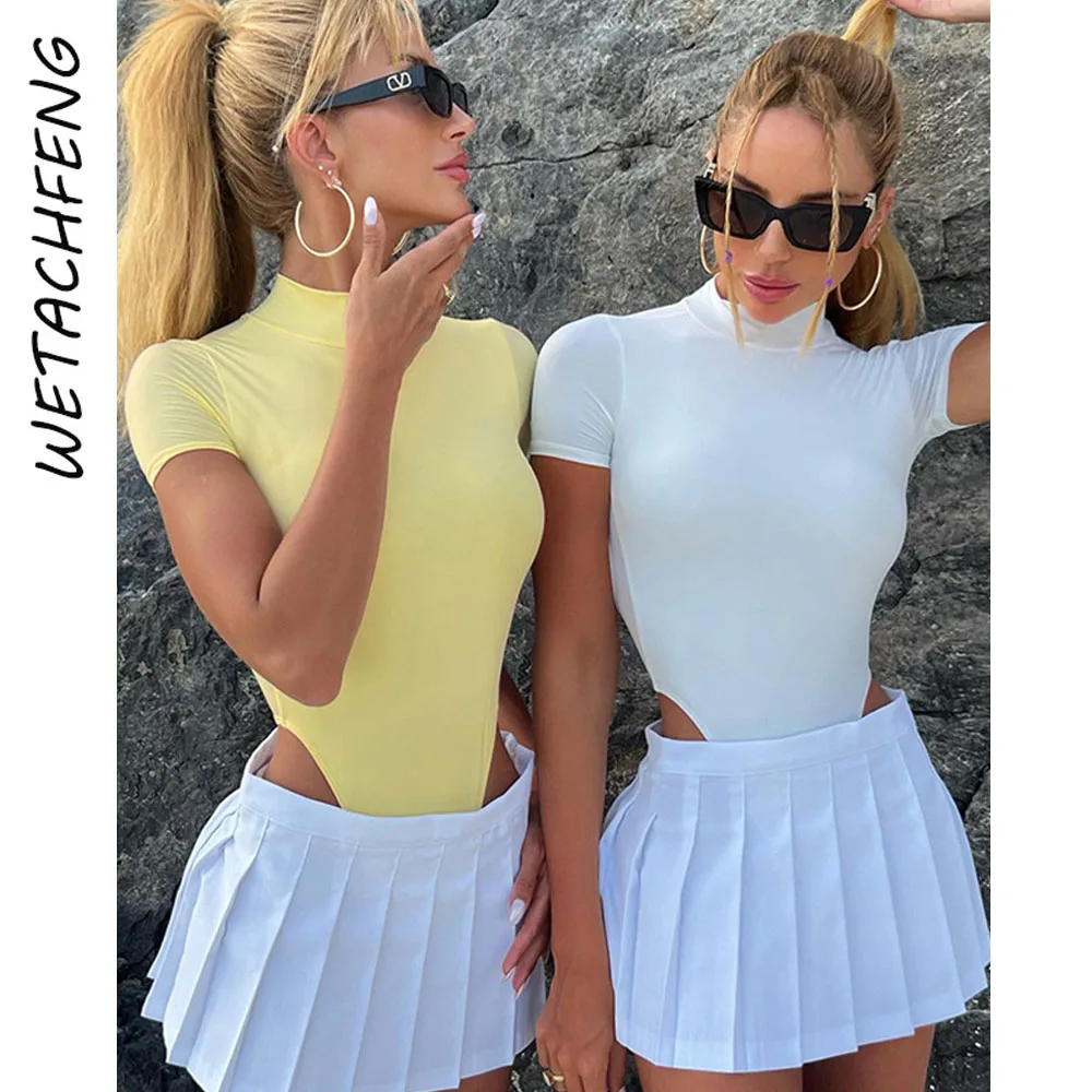 

Summer Streetwear Short Sleeve Hollow Out Backless Sexy Bodycon Bodysuits Y2K INS One Piece Base Outfits Playsuits T Shirts Tops