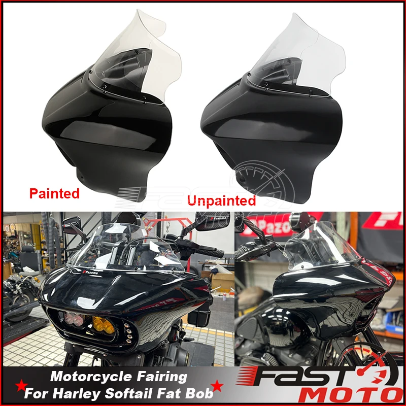 Motorcycle Headlight Fairing Windshield For Baja LP4 Club Style Shark Front Fairings Mask For Harley Softail Fat Bob FXFB FXFBS
