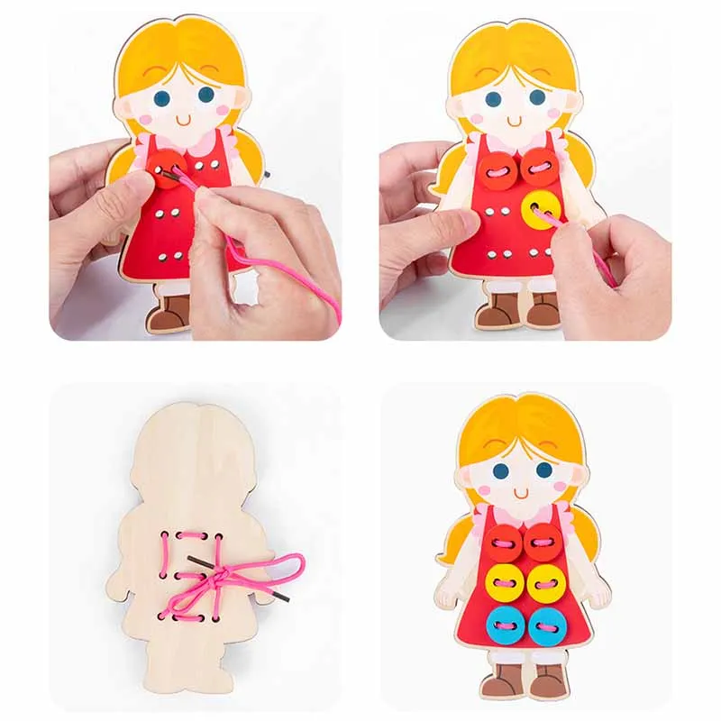 Juego De Mesa Bordado Con Cordones De Madera, Cuerda Colorida, Juguete Para Enhebrar Habilidades De Sunnimix Enhebrado De Cordones