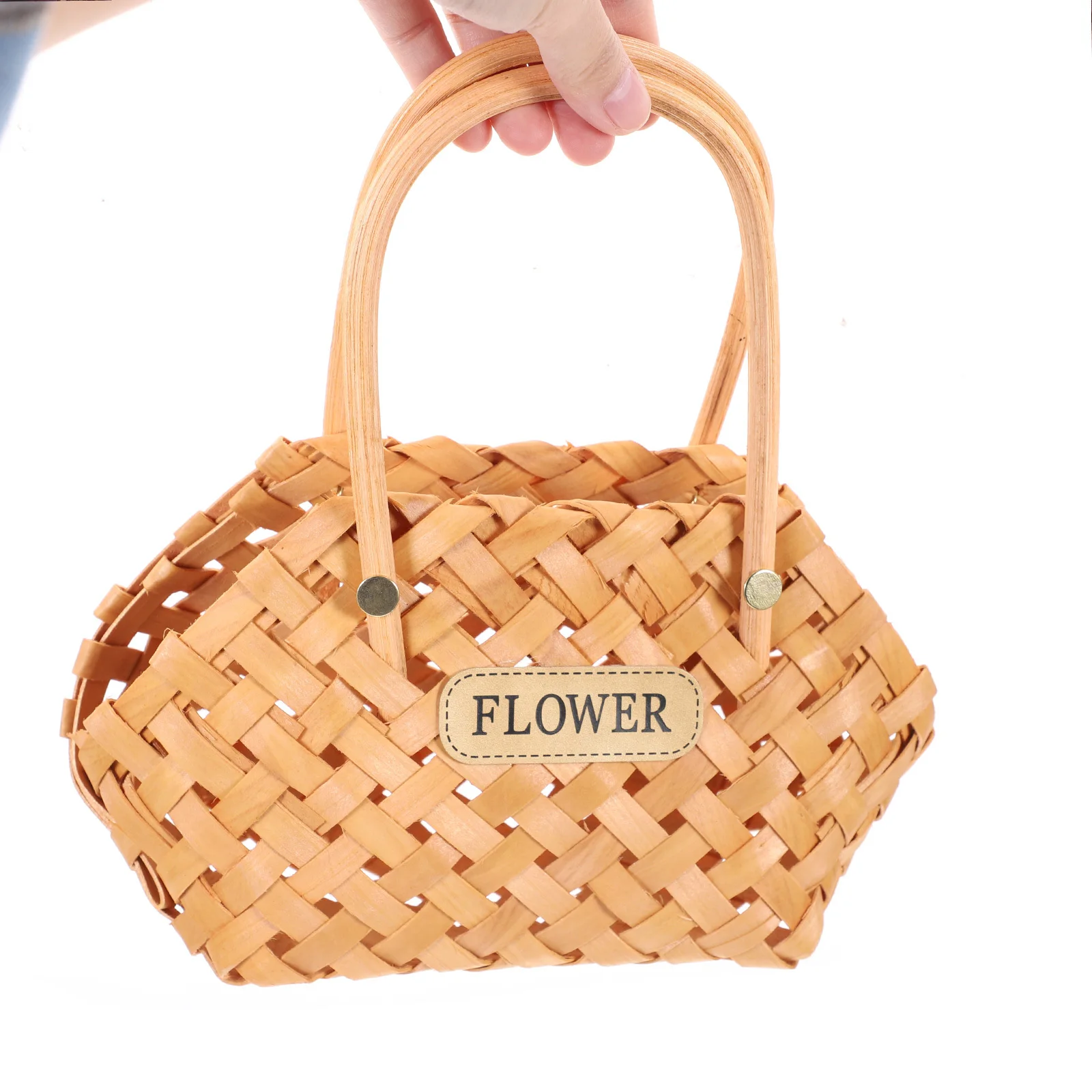 

1pc Hand-Woven Wicker Handle Flower Basket Natural Wood Storage Container For Home Decor Vegetable Fruit Organizer Indoor