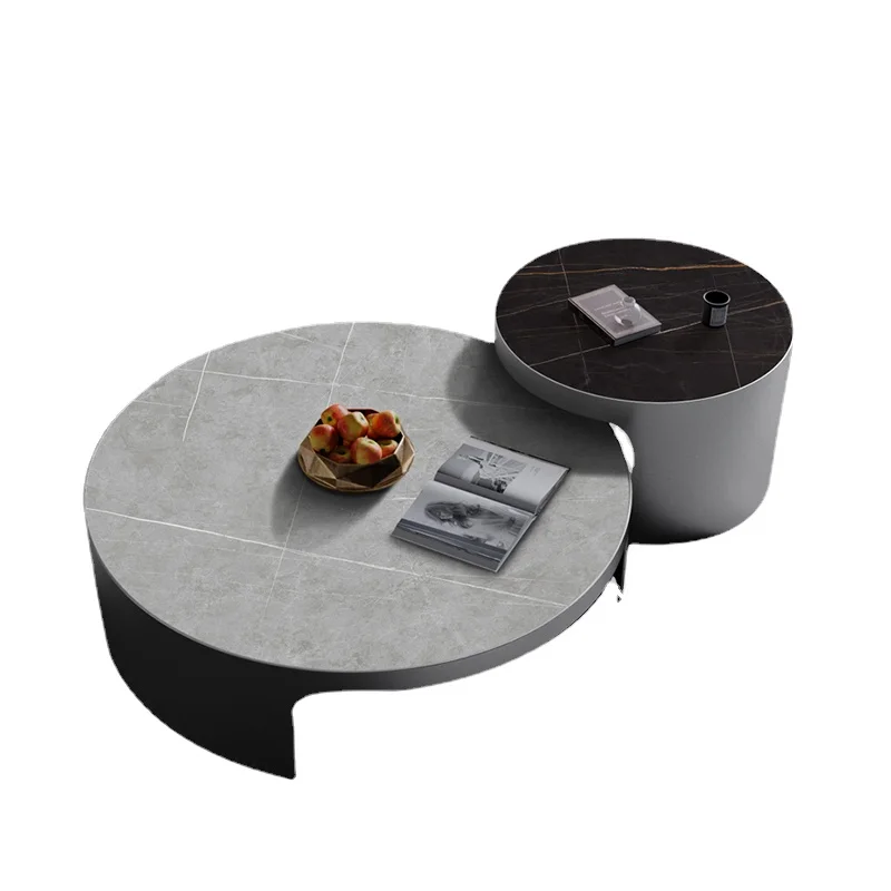 

Zl Stone Plate Coffee Table Light Luxury round Metal Size round Coffee Table Combination