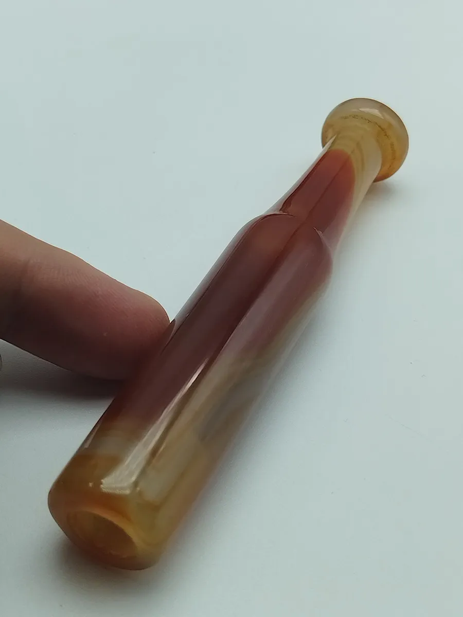 Chinese Hand Carved 100% Natural Red Agate Cigarette Filter Pipe Gift L 105mm