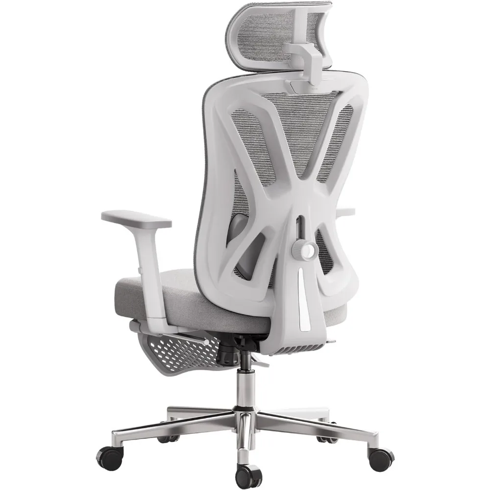 

Desk Chair with Adjustable Lumbar Support and Height, Comfortable Mesh Computer Chair with FootrestSwivel Tilt Function White